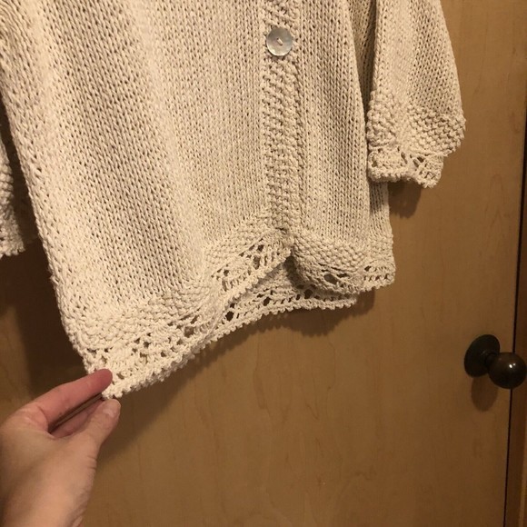 Handknits by Eastwinds Ivory Side Button Crochet Cropped Sweater Sleeve Women L - Picture 5 of 9